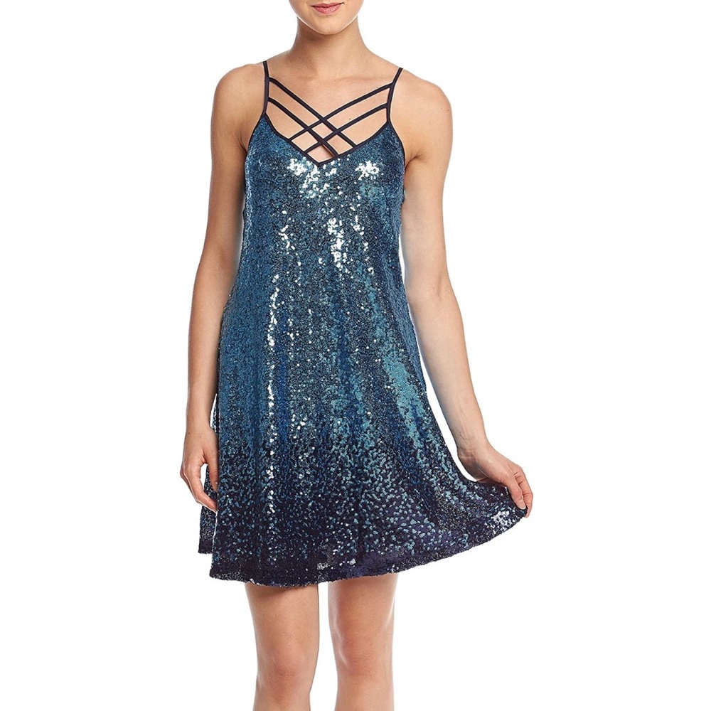 New Blue Ombré Sequin Party Dress
